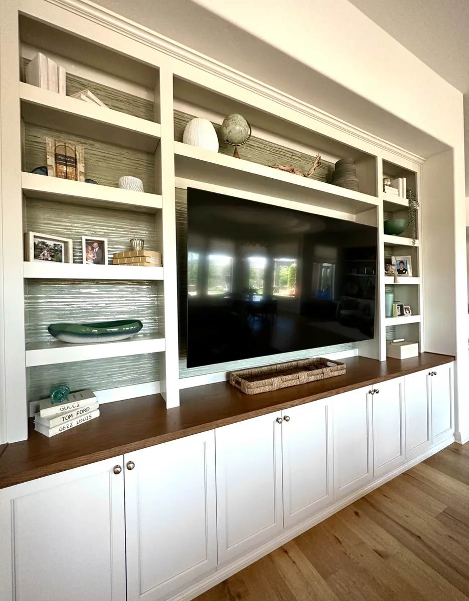 Refinished entertainment built-in cabinetry