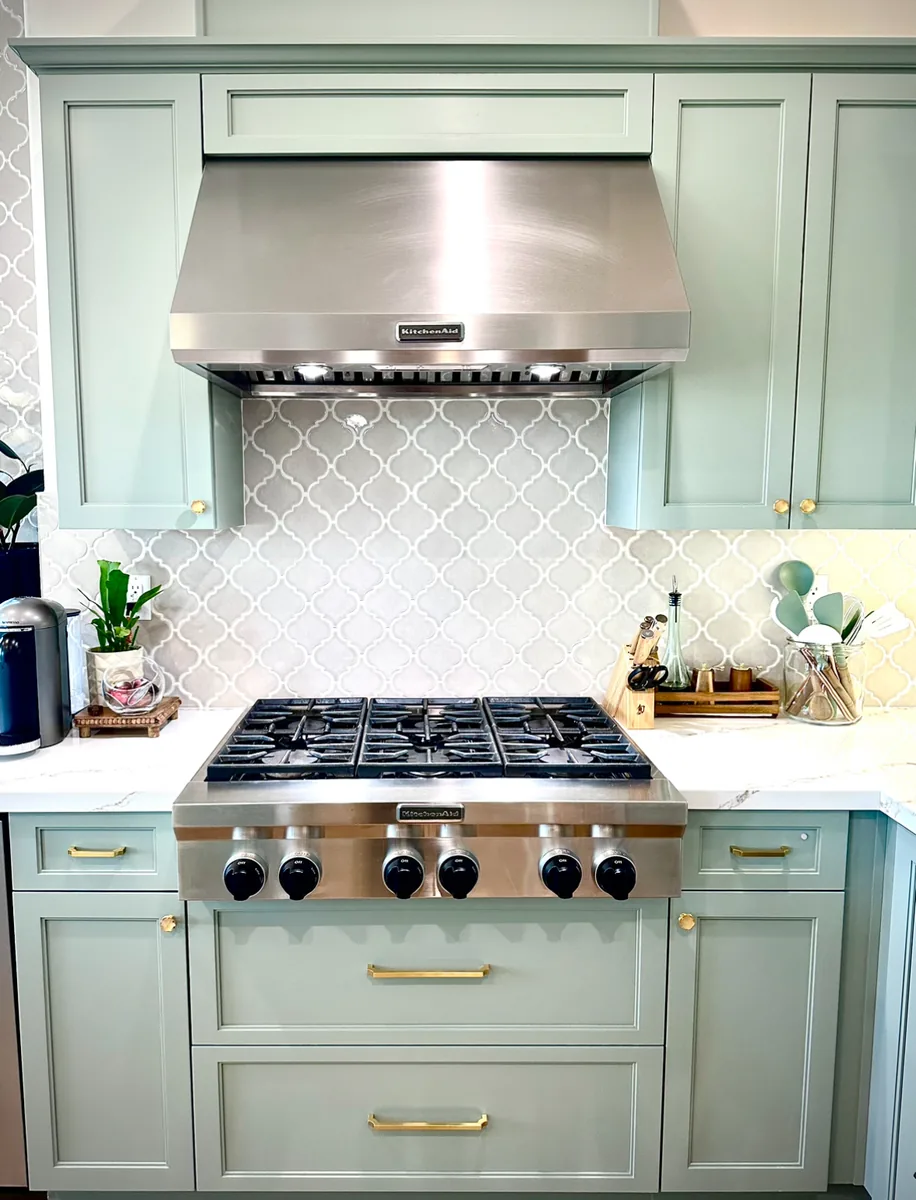 Refinished cabinets by kitchen range