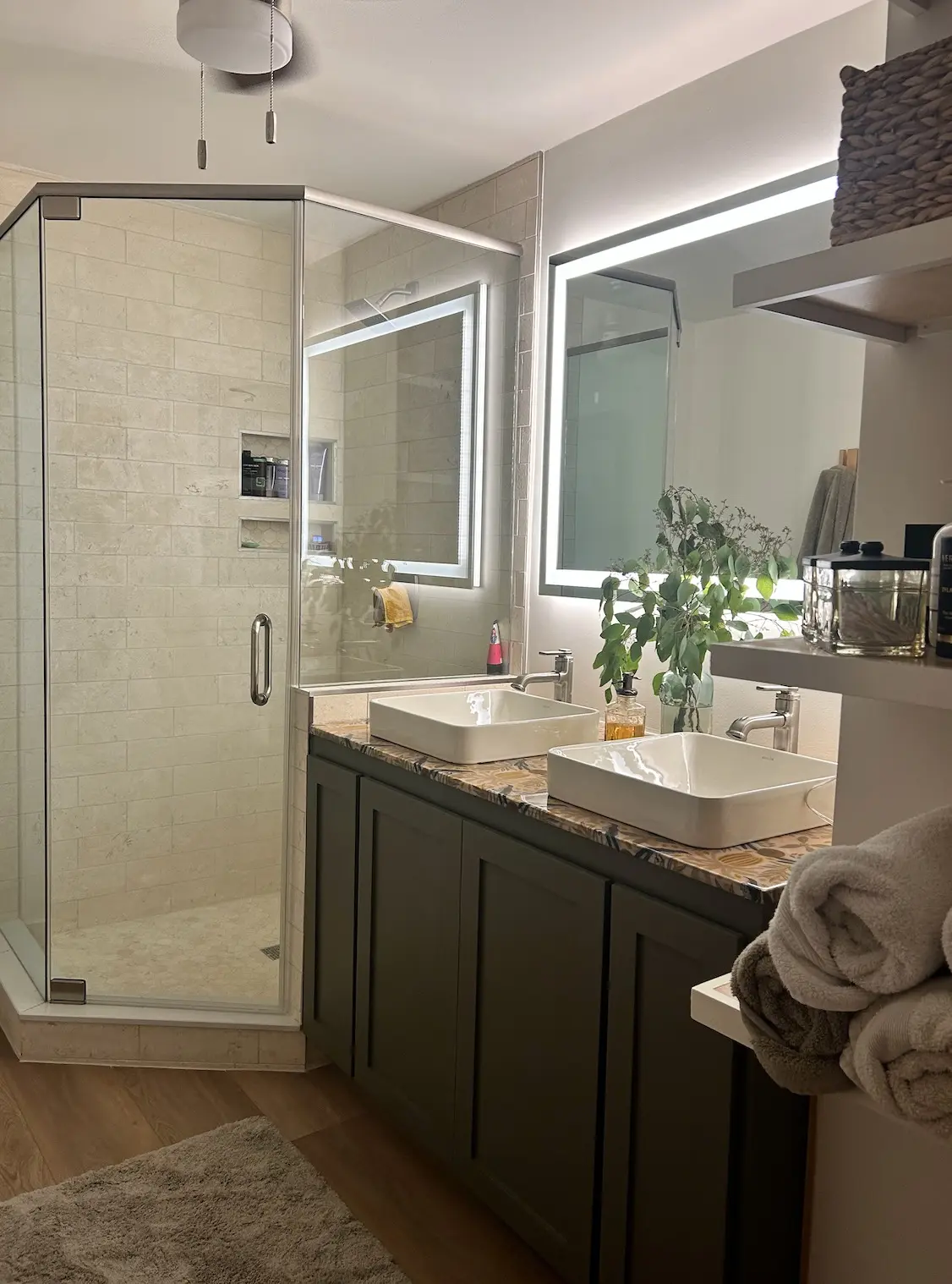 Dark bathroom vanity refinishing